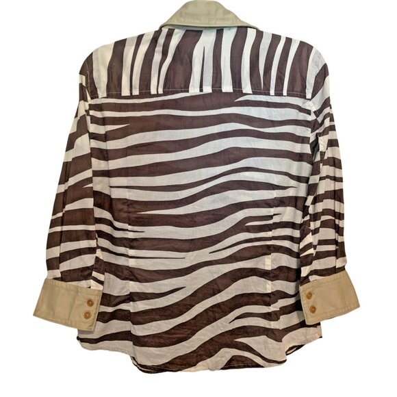 VTG Henry Cottons Top Zebra Print Blue Stones Lined placket Sz 48 L/XL Safari - Picture 9 of 12